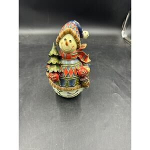 VINTAGE CERAMIC SNOWMAN MUSIC BOX body spins